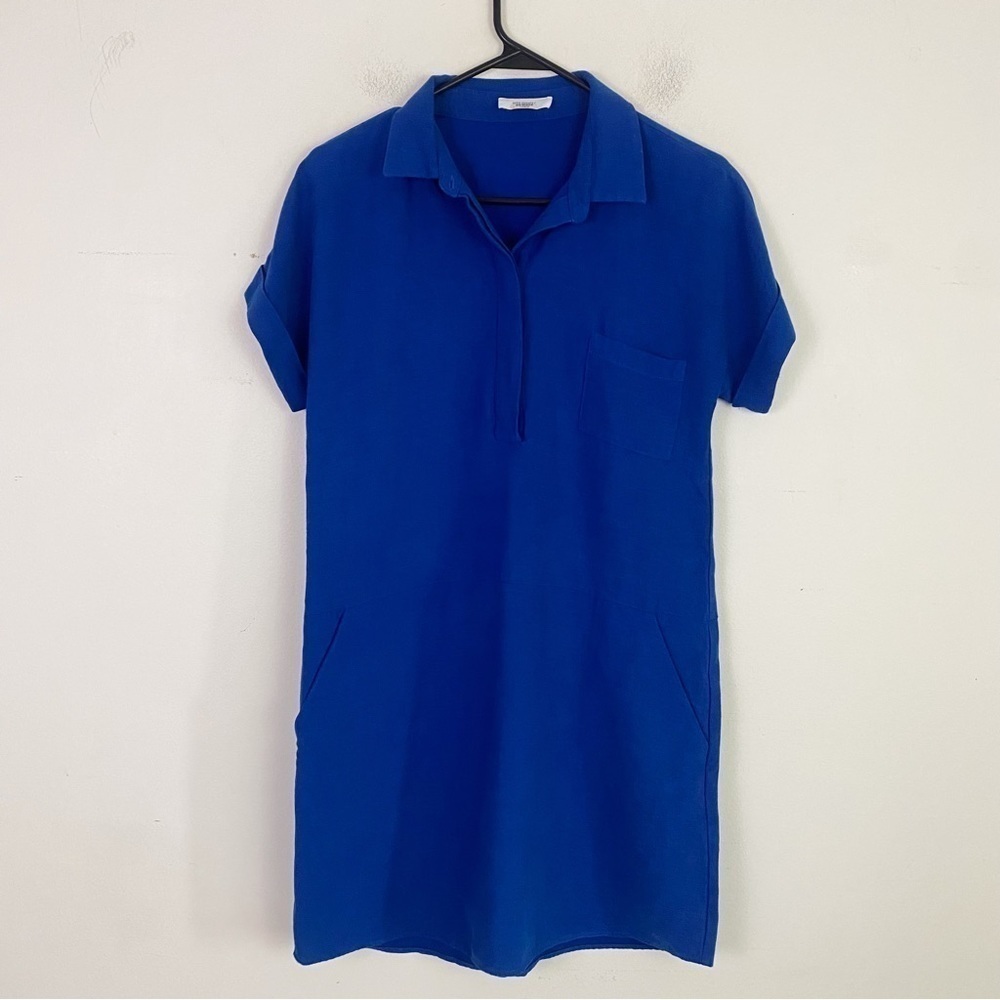 SITA MURT blue collared linen short sleeve dress